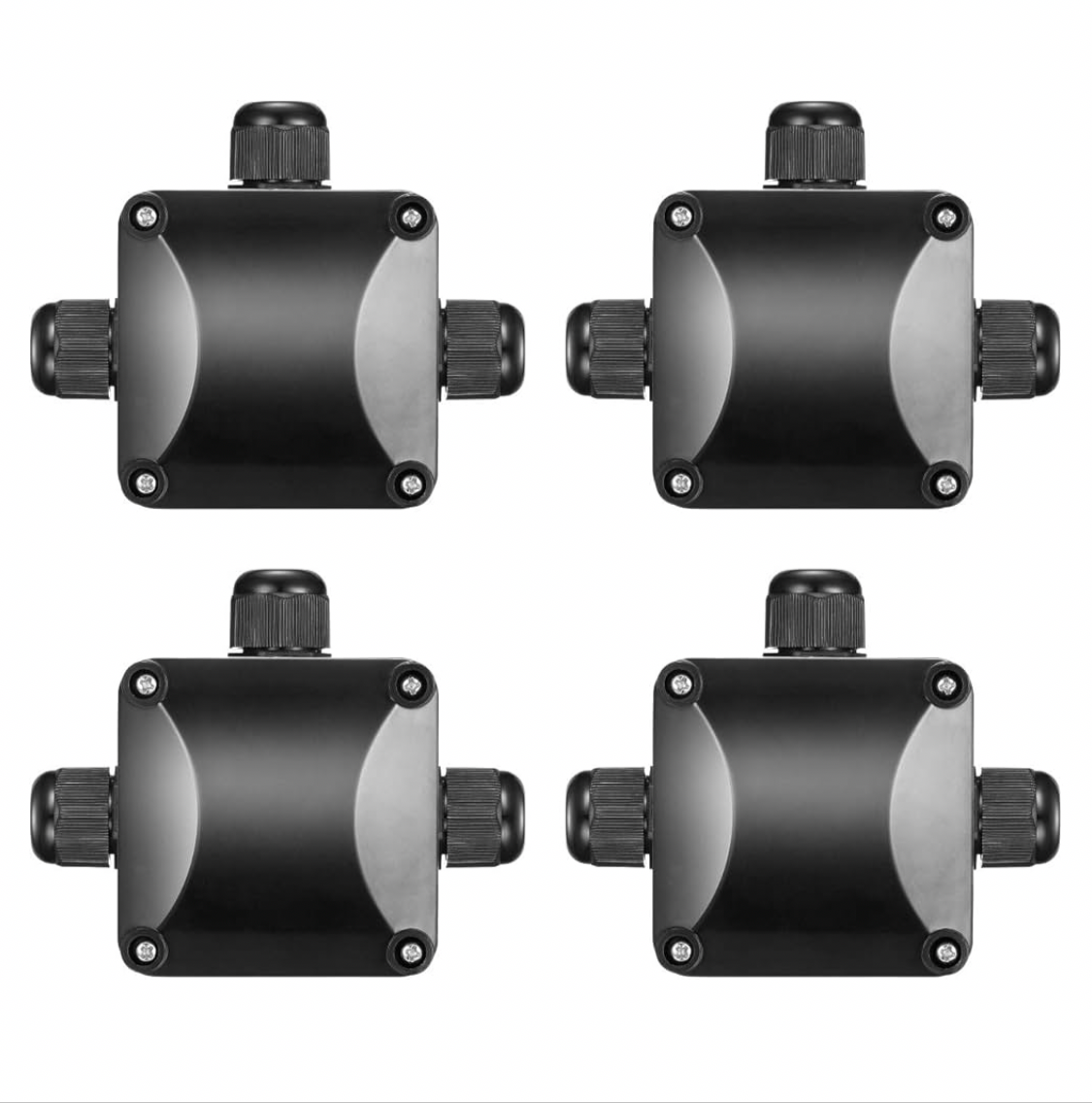 4X Waterproof Junction Boxes, Black IP68 3-Way Cable Connectors, Ø5.5mm-10.2mm Outdoor Lighting Cable Junction Box
