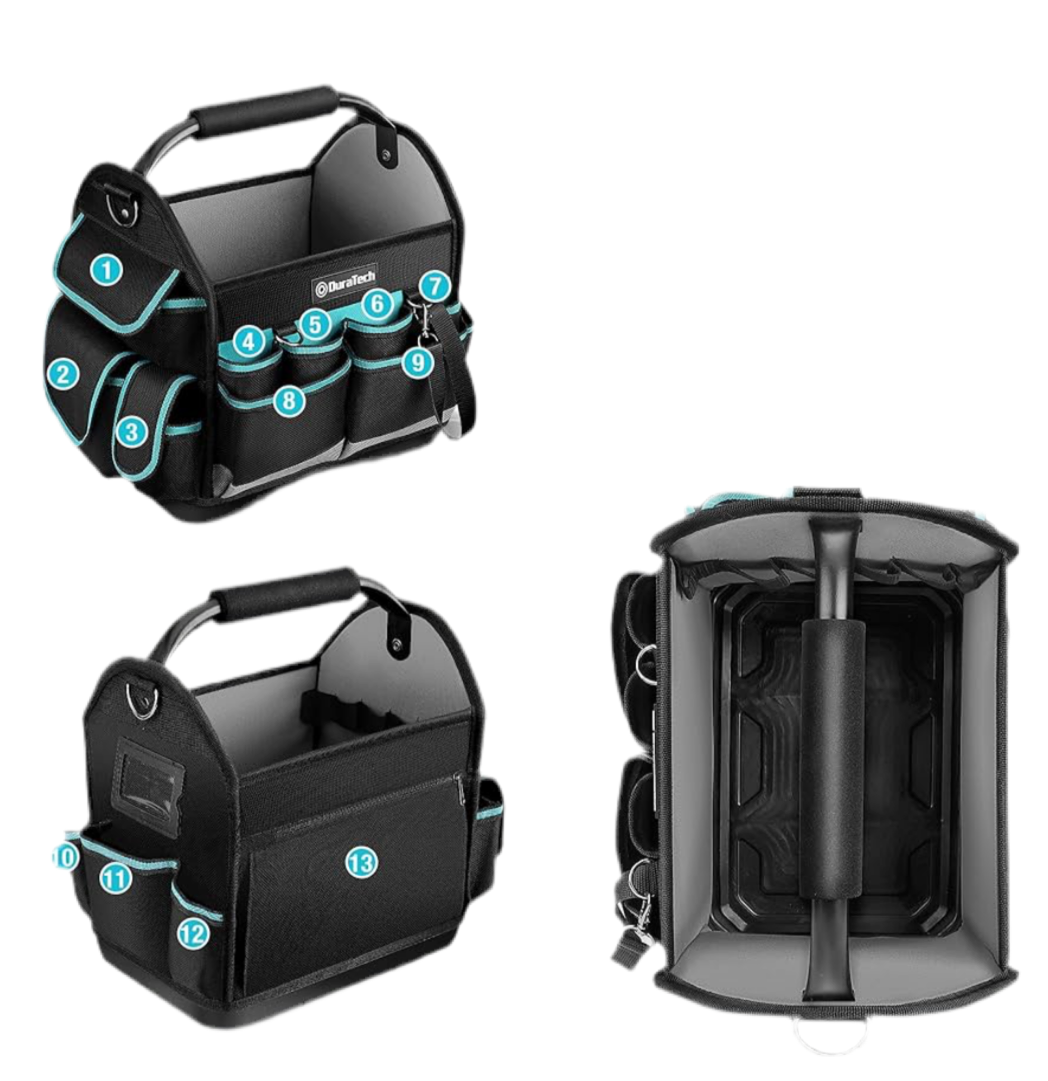 4) DURATECH HEAVEY DUTY TOOL BAG (30.5 x 22 x 30cm) - Rotatable Steel Tube Grip and Adjustable Shoulder Strap