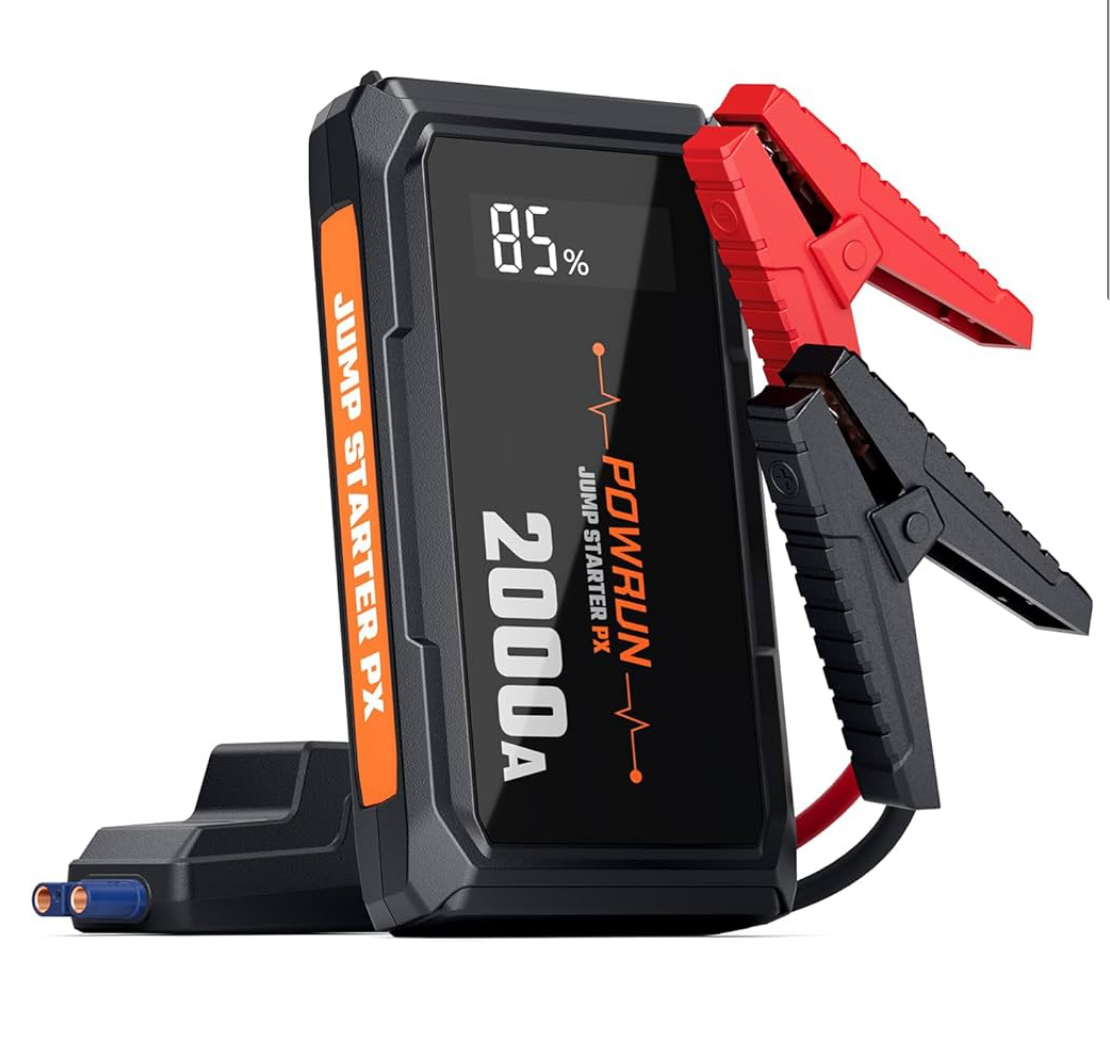 Powrun PX Jump Starter Power Pack,2000A Peak Portable Car Jump Starter Power Bank(up to 6.0L Gas and 5.0L Diesel), 12V Car Battery Booster Jump Starter with LED Flashlight,Type-C Input,Carry Case