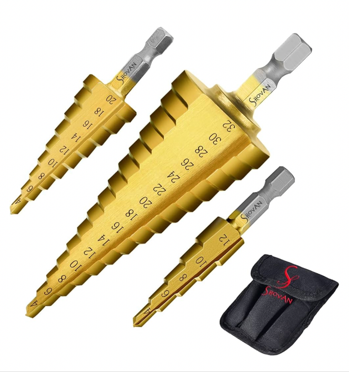 0) (Best Seller) 3pcs HSS Cone cutting Step Bits - High Speed Metal Step Drill Bit Set - (4-12mm, 4-20mm and 4-32 mm)