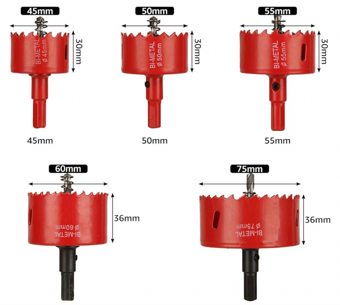 AKOLAFE Holesaw Set 13Piece Metal Hole Saw Sets 18mm to 75mm Hole Saw Drill Bit Holesaw Kit for Plastic, Wood Sheet, Plasterboard, Metal, Iron