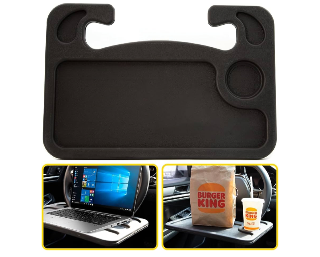 1) Car Steering Wheel Desk, Car Table, Steering Wheel Tray (black)