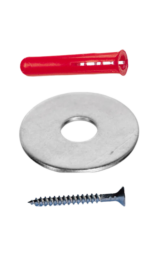 001) Consumer unit fixings - 4x 50mm (2INCH) Screws, 4x Red Raw Plug & 4x M6 Penny Washers