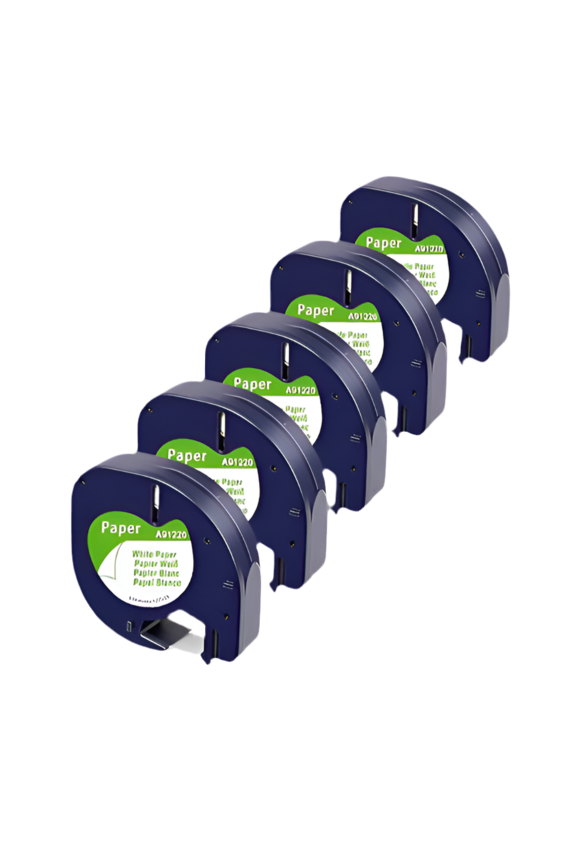 1) DYMO LetraTag Paper Labels (12 mm x 4 m) Black Print on White Labels (Self-Adhesive) x5