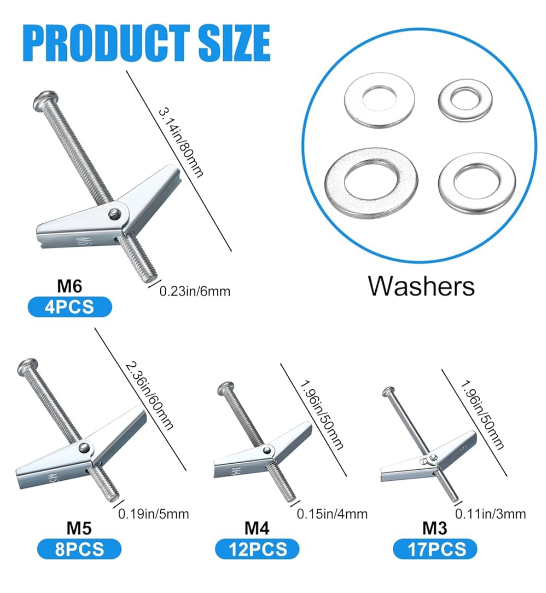 1) 123 Pcs Plasterboard Fixings Screws Sets, Wing Spring Toggle Bolts and Drywall Screws, M3/M4/M5/M6 Spring Toggle Fixings, Hollow Cavity Dry Wall Anchors Screws and Wing Nuts for Plasterboard