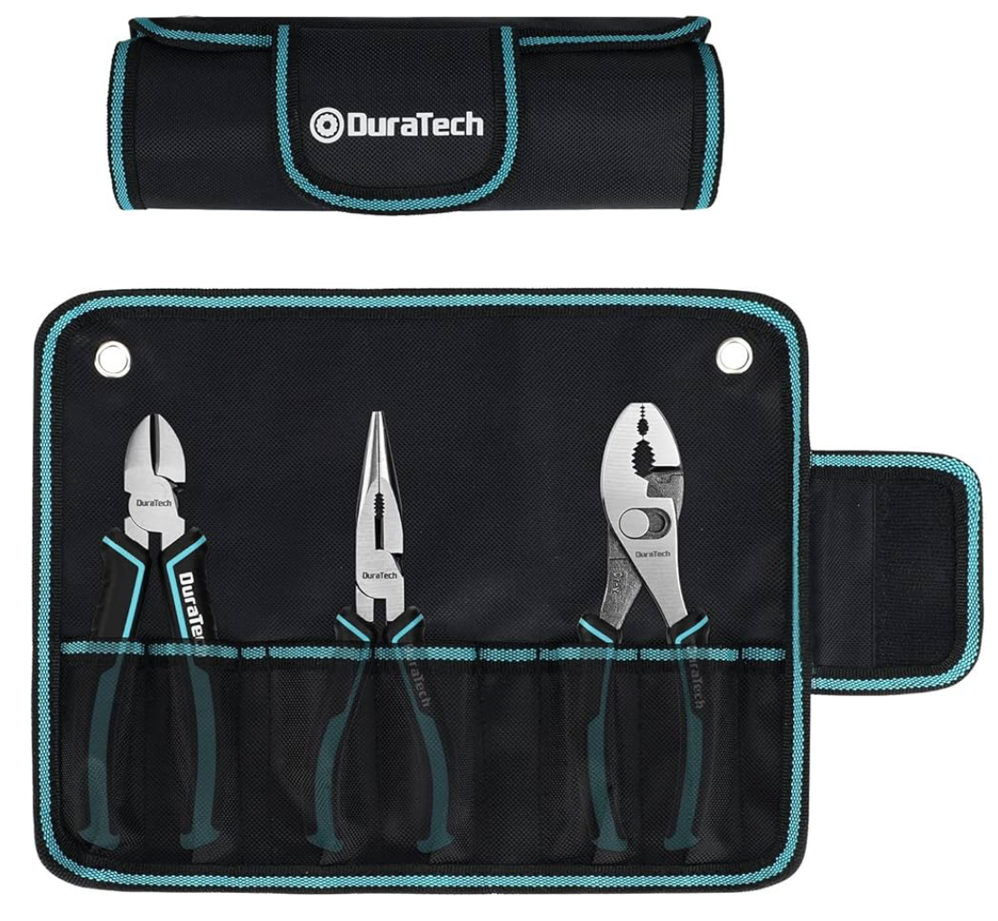 DURATECH 3Pcs Pliers Tool Set, 150mm Long Nose Pliers, Diagonal Cutting Pliers and Slip Joint Pliers