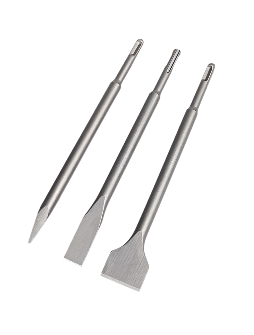 3) SDS CHISEL BIT - 3-Pcs 1 Wide Chisel 50mm, 1 Flat Chisel 20mm, 1 Point Chisel