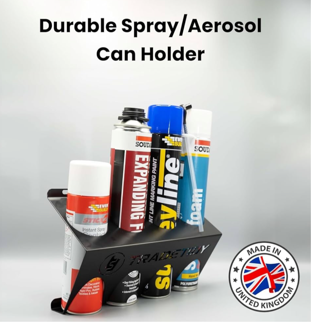 Tradetidy Spray Can Holder, Garage Organiser for Spray and Aerosol Can, Shelf Organiser Ideal for Vans, Garages, Workshops, Robust Steel Construction, Colour - Black