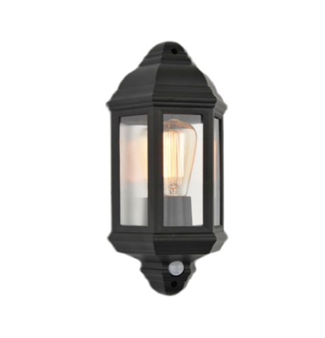008) Black Half Lantern with PIR includes LED Bulb 10W