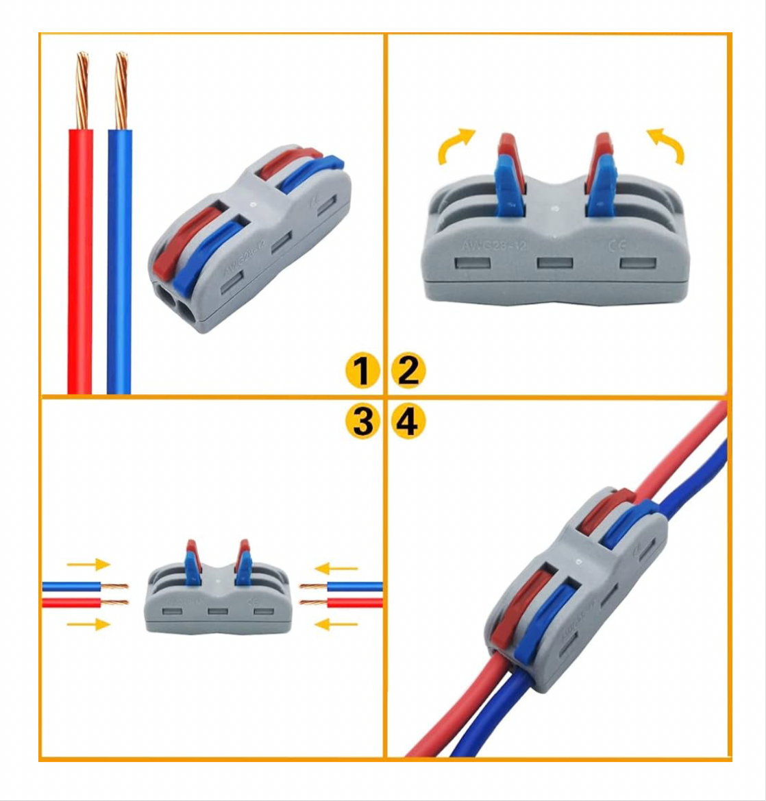 1) 16x Lever cable Connector, 2 Way 4 Port Quick Connection Terminal Spring Connector