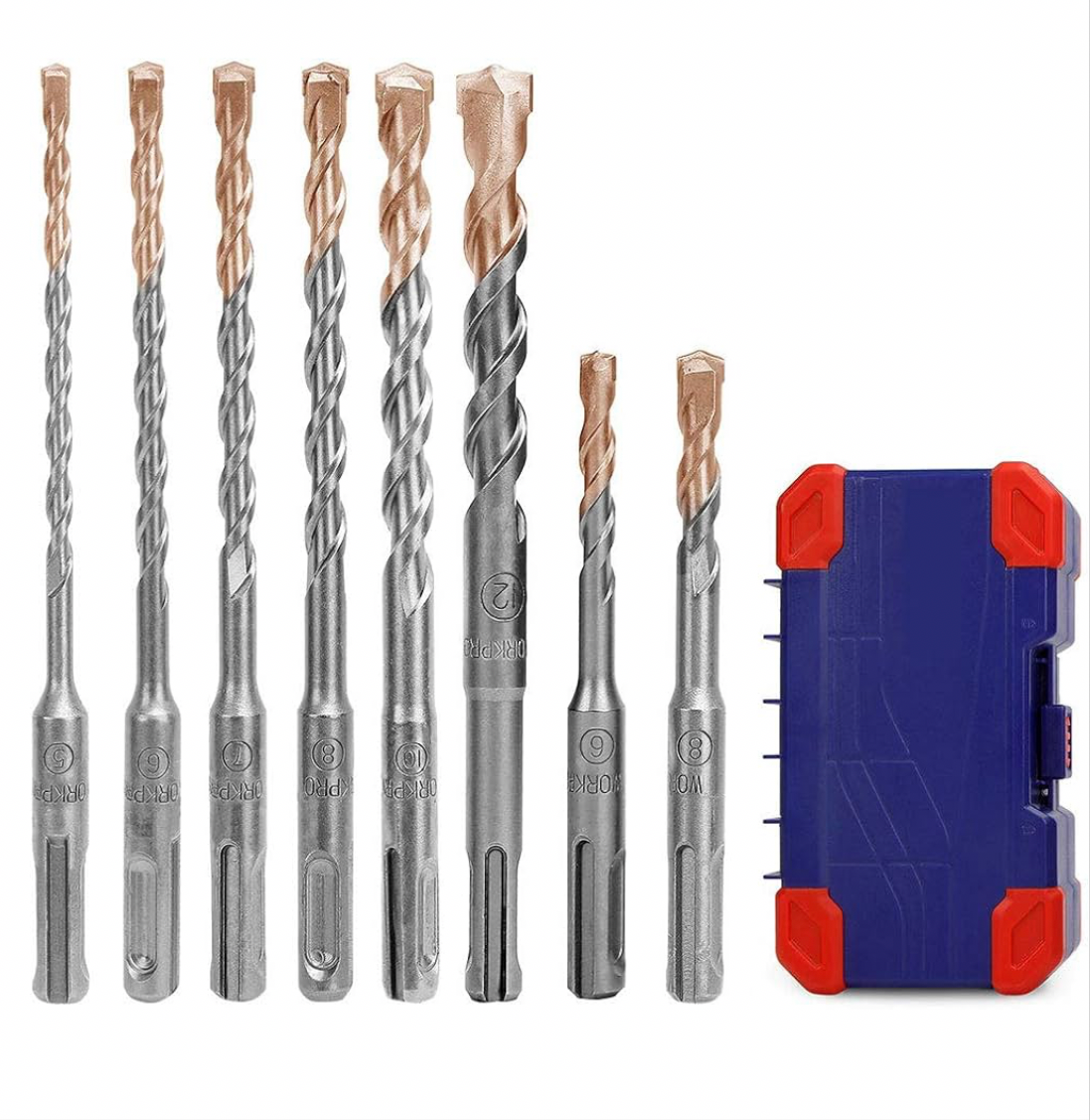 WORKPRO 8-Piece SDS Plus Rotary Hammer Drill Bit Set, Metric Drill Bit, Carbide Tip, for Brick, Concrete, Stone and Cement - Storage Case
