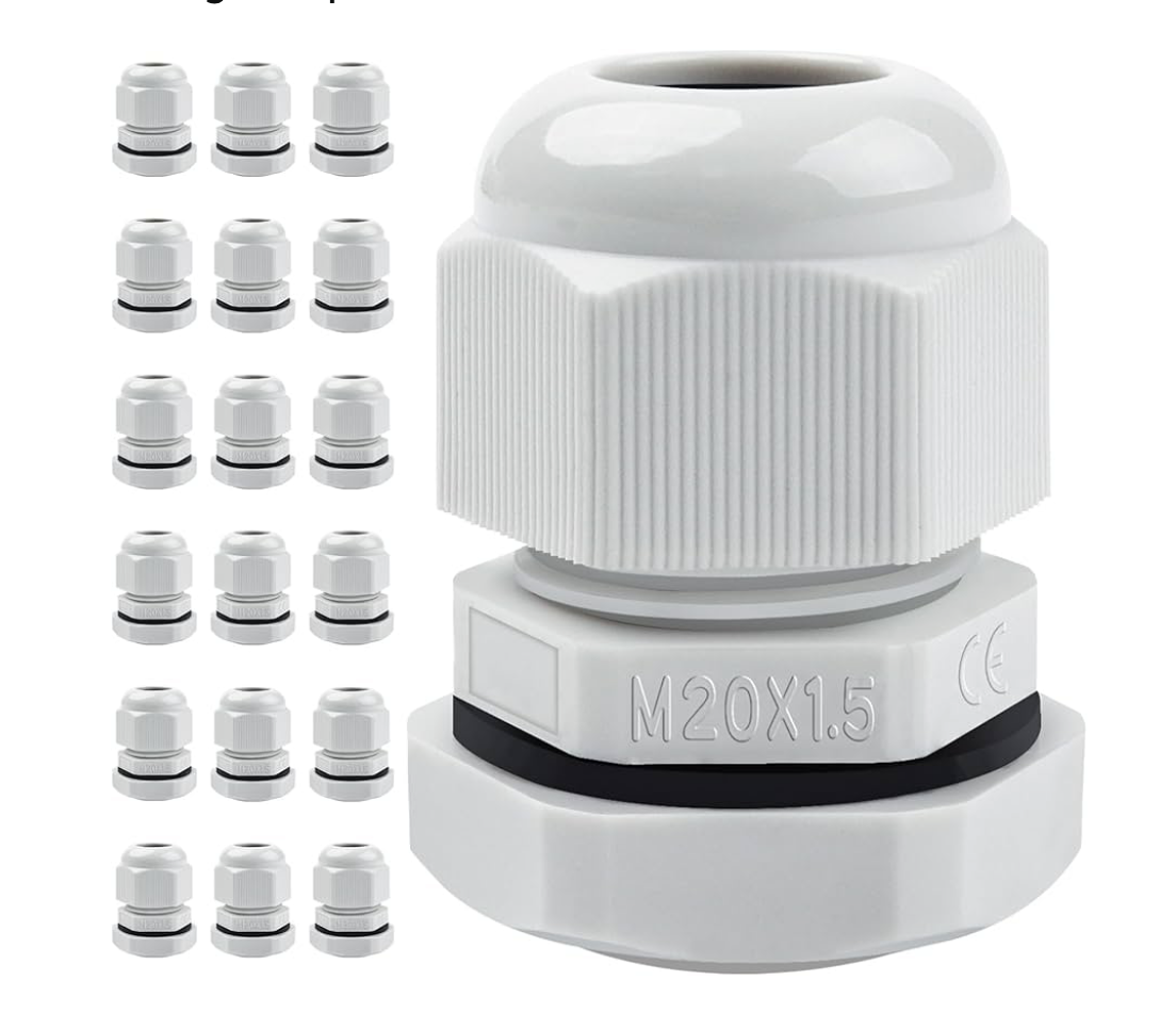 0) (Best Seller this month) 20x M20 Cable Glands - IP68 with Locknut - White