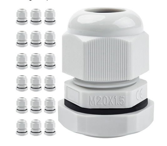 0) (Best Seller this month) 20x M20 Cable Glands - IP68 with Locknut - White