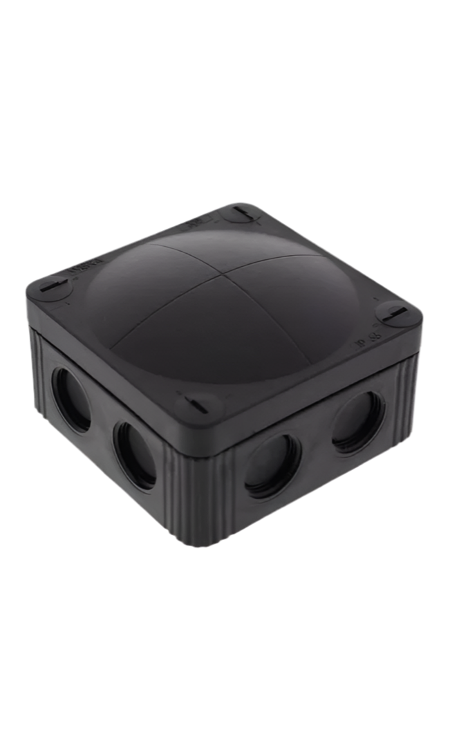 1) WHISKA BOX 407 (95x95x60) 2X 20mm Black Stuffing Glands, 4 Raw Plugs, 4 Screws and 3X 3Pole Wago