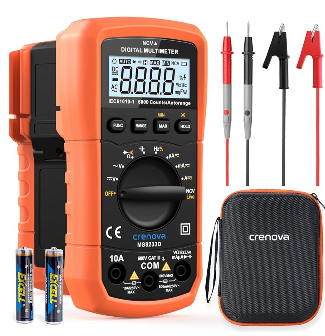 Crenova MS8233D Digital Multimeter 6000 Counts Multi Tester Voltmeter Ammeter Ohmmeter Measures Voltage Current Resistance Capacitance Continuity Diode Frequency NCV with Test Leads Backlight LCD