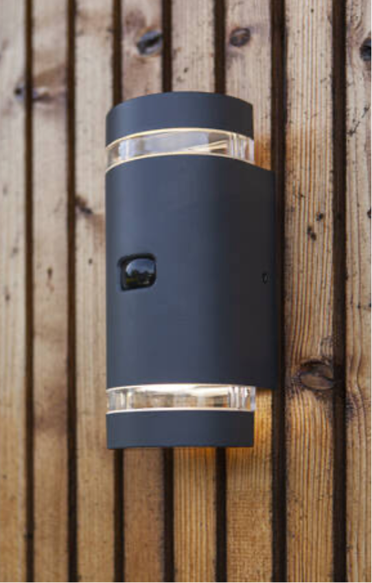 0) (Best Seller this month) GU10 x2 - LED Up & Down Wall Light with PIR Movement sensor - Dark Grey - IP44