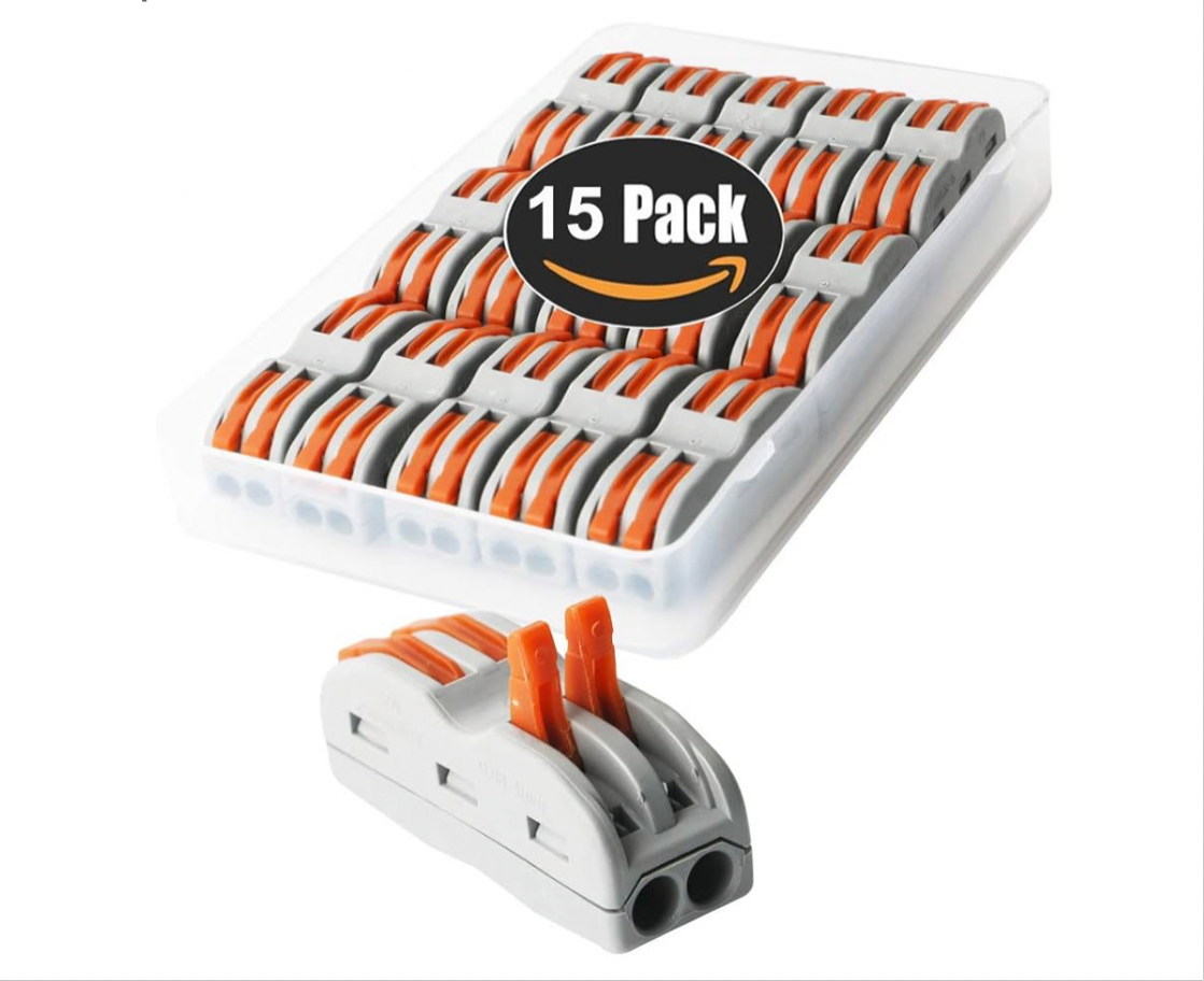 00) 15x Lever Nut Connector, Bilateral 4-Hole Pressure Bar Terminal Block, Assortment Conductors Compact Wire Connectors