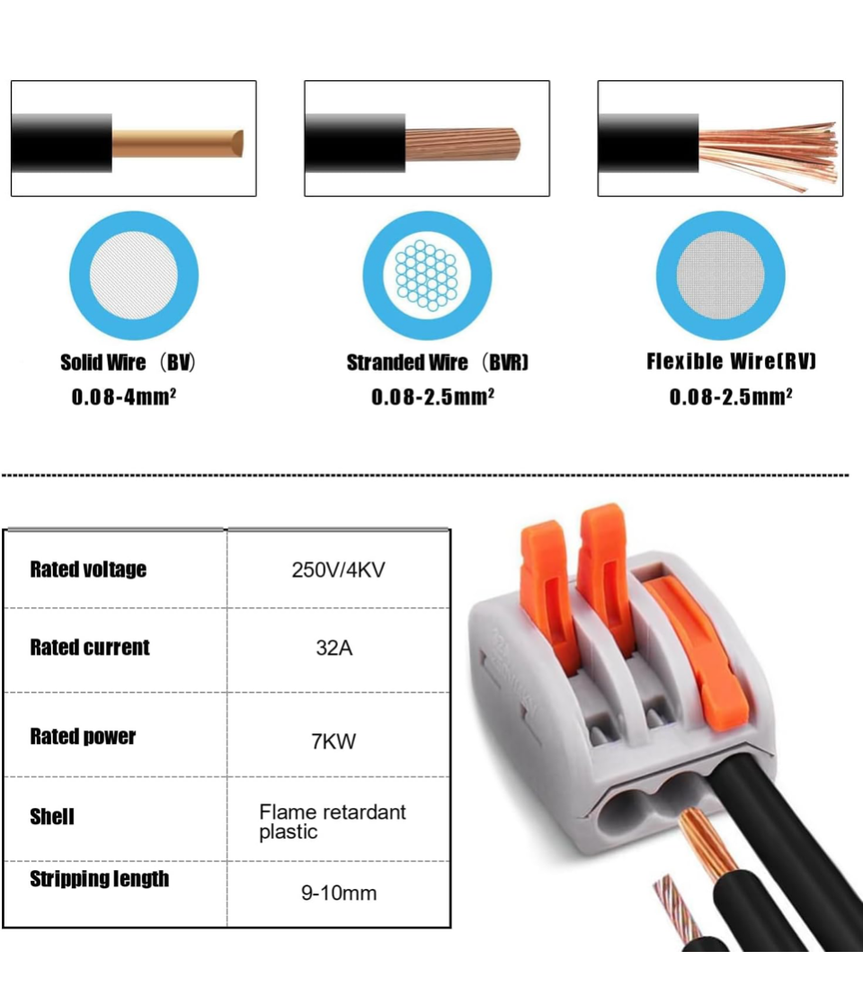 0) 50pcs Wire Connectors, Preciva Electrical ConnectorBlocks, 3-Way Compact Cable Lever lock