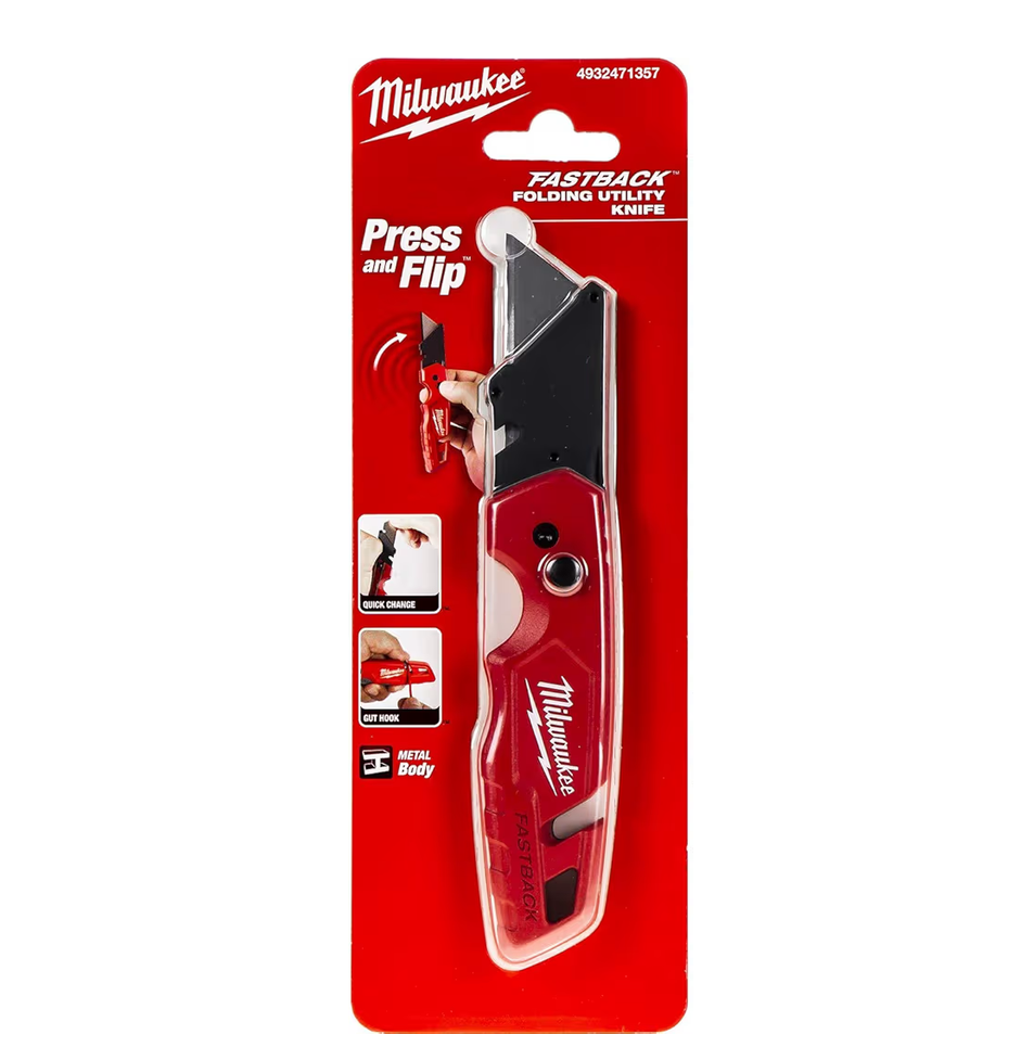 0) Milwaukee Fastback Folding Utility Knife – Quick-Change Blade, Belt Clip & One-Hand Flip
