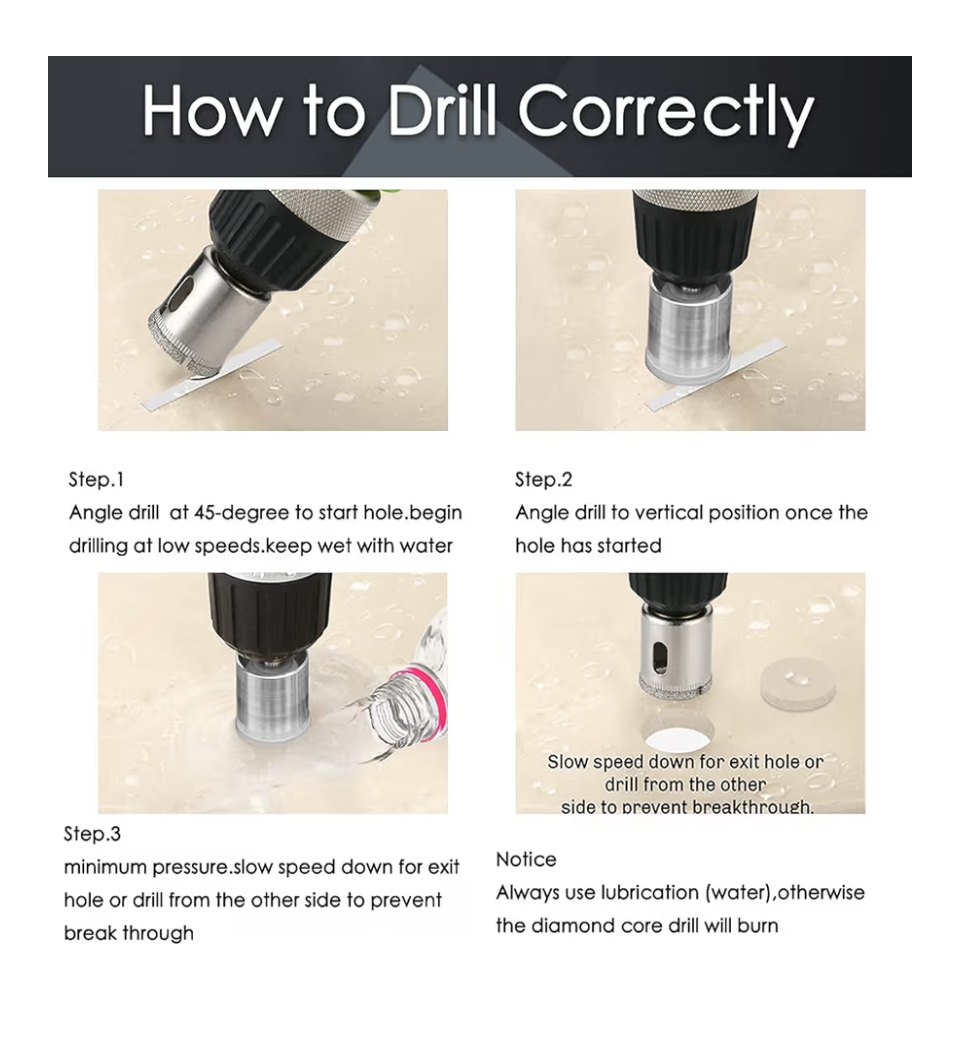Diamond Core Drill Bit Set – 15 Piece Glass, Tile & Marble Hole Saw Kit (8mm-50mm) Carbon Steel Hole Saw Cutter for Glass/Tile/Ceramic/Marble/Porcelain Cutting