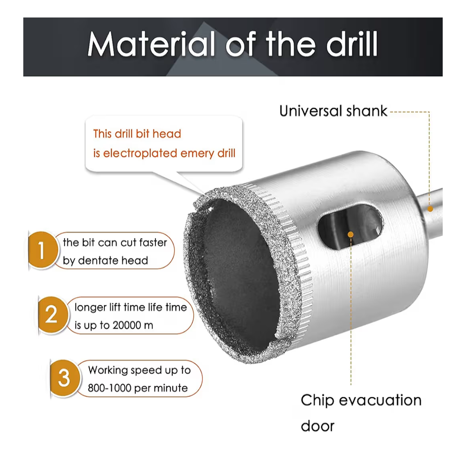 Diamond Core Drill Bit Set – 15 Piece Glass, Tile & Marble Hole Saw Kit (8mm-50mm) Carbon Steel Hole Saw Cutter for Glass/Tile/Ceramic/Marble/Porcelain Cutting