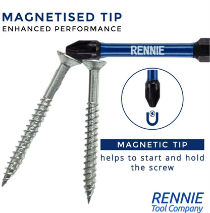 0) (Best Seller this month) Rennie 150mm Magnetic Impact Driver Bit PZ2 Extra Long PH1 Hex Shank - Black Oxide Coate