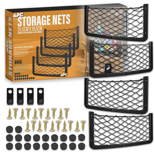 4pcs - Elastic Storage Bag Net Set With Plastic Frame, 35.5cm x 18.5cm Van Cargo Net Organiser & Storage