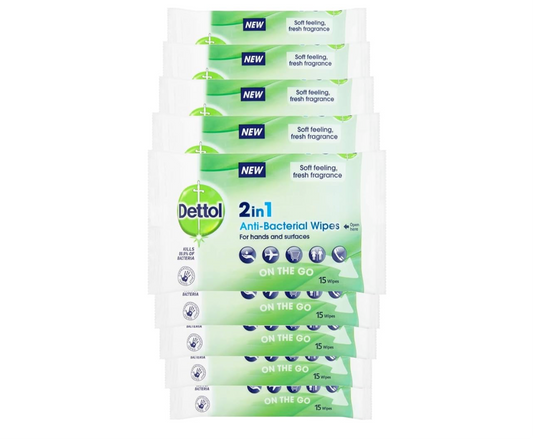 Dettol Hand Wipes, Total of 135 Wipes (9 Packs X 15), On The Go Travel Wipes, Antibacterial Hand Wipes, Sanitising Wipes, Hand Sanitiser Wipes, Biodegradable, Antiseptics & Disinfectants