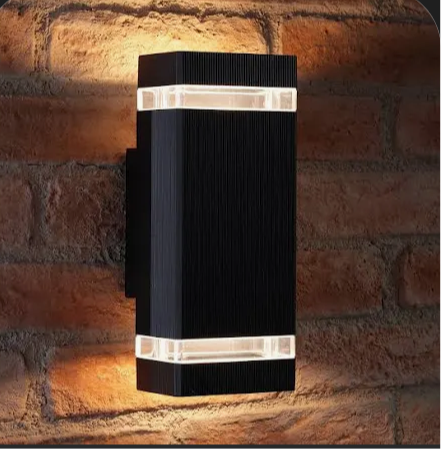 97) 1x AURAGLOW (Up & Down) Black Outdoor Wall Light (INCLUDES GU10 Warm White Lamp x2) (2-3 ETA)