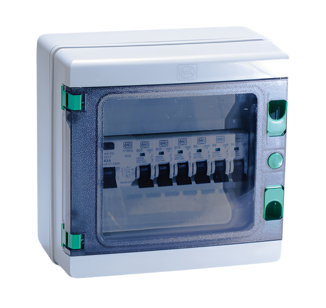 998) SITE SETUP - 6 Way IP65 Waterproof Consumer Unit) into 1 x 63A RCD (Type A) + 6 MCBs