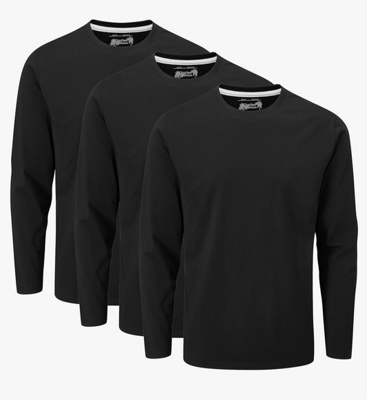 999) 3x Pack Long Sleeved Plain Crew Neck T-Shirt (Medium)