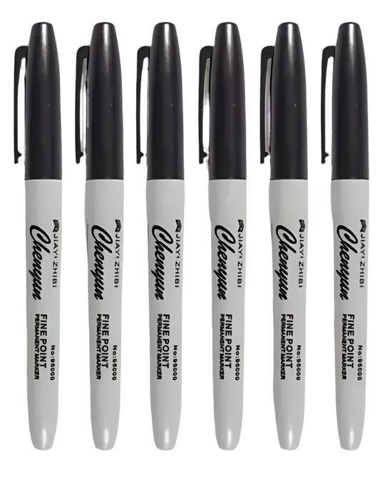 6) 6x Black Permanent Pens