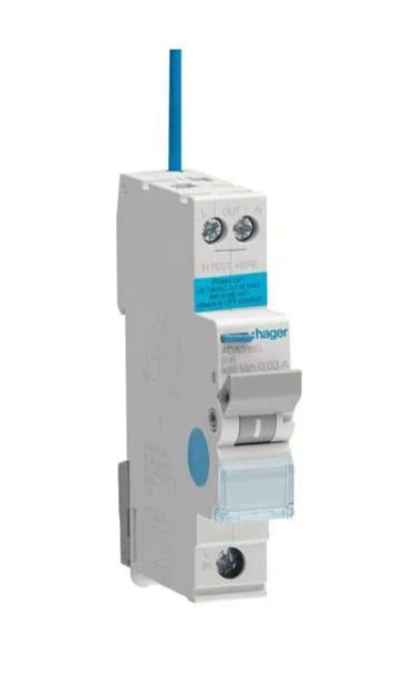 21) HAGER 45A, 1-Pole, 6kA B-Curve RCBO