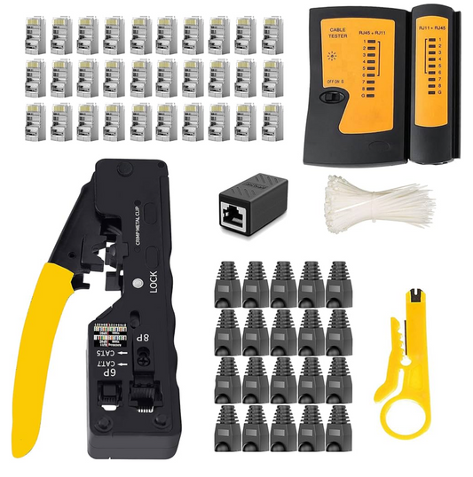 44) LUBEIN RJ45 Crimp Tool Cat5/Cat5e/Cat6 Crimping Tool Set for RJ11/RJ12 (20PCS Connectors, 20PCS Covers Network Wire Stripper Kit)