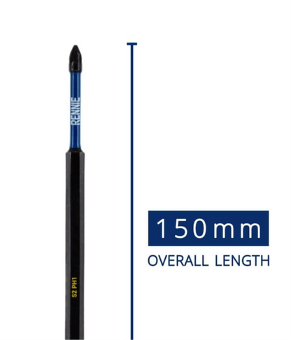 0) (Best Seller this month) Rennie 150mm Magnetic Impact Driver Bit PZ2 Extra Long PH1 Hex Shank - Black Oxide Coate