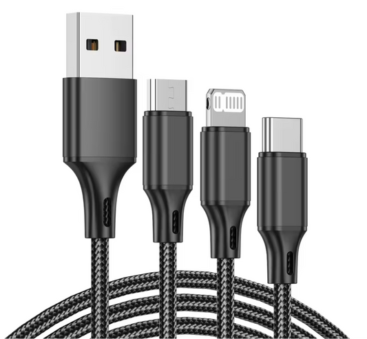 0) 1.2meter USB Fast Charging Cable x1 (All 3 Charging leads - C Type - Lightning - Micro USB)