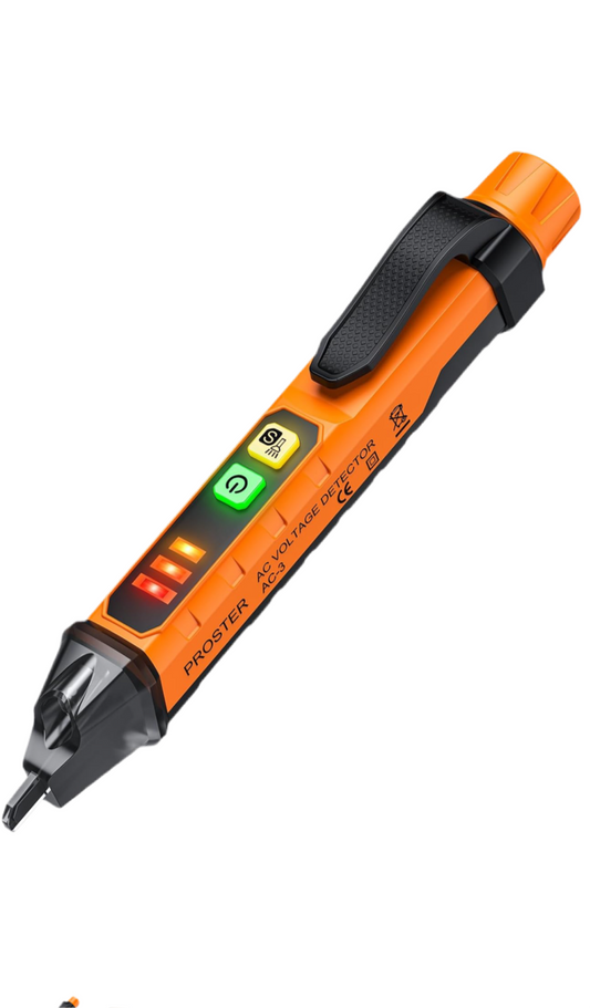 00) Proster Dual-Range Voltage Tester Pen (12V–1000V / 48V–1000V)
Smart non-contact AC detector with adjustable sensitivity, live-wire finder, break-point test, and built-in LED light.