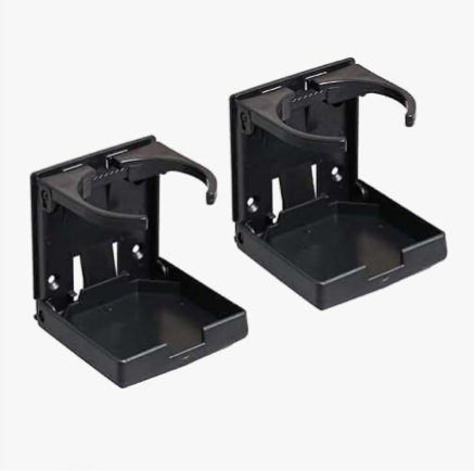 2PCS Adjustable Folding Drink Holder with Screws and Tapes, Folding Automotive Cup Holders for Car Truck Boat Van. (Black)