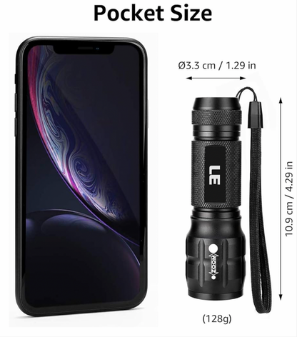LE LED Torch Battery Powered, LE1000 Super Bright Hand Flashlight, Adjustable Focus, Water Resistant, Lightweight Small Torch
