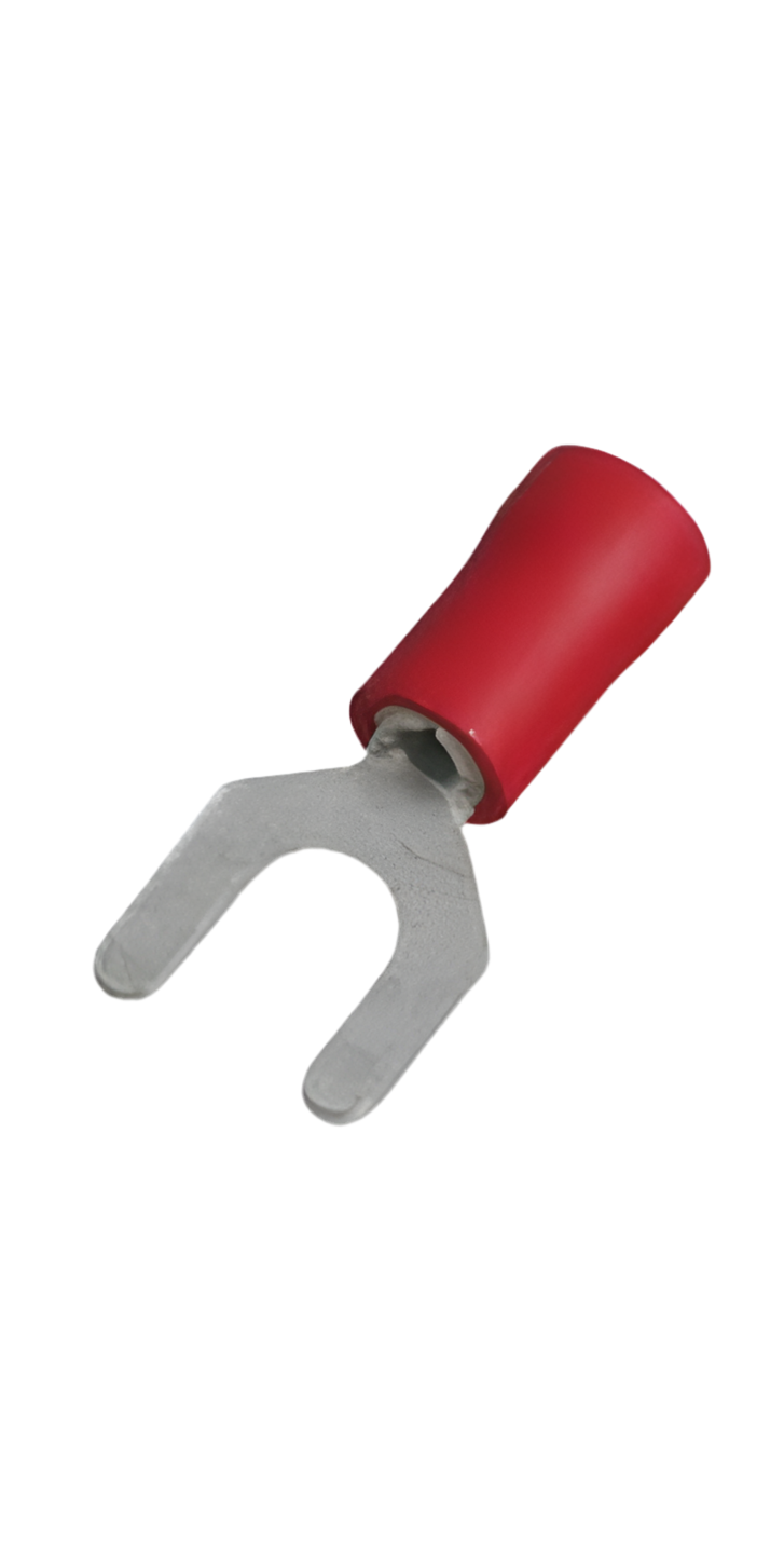 7) RING- 1.5MM RED FORK TERMINAL CRIMP TO FIT 4MM STUD x50