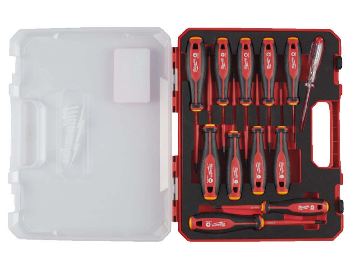 2) MILWAUKE 12 Piece TRI-LOBE VDE Mixed Screwdriver Set with Voltage Tester
