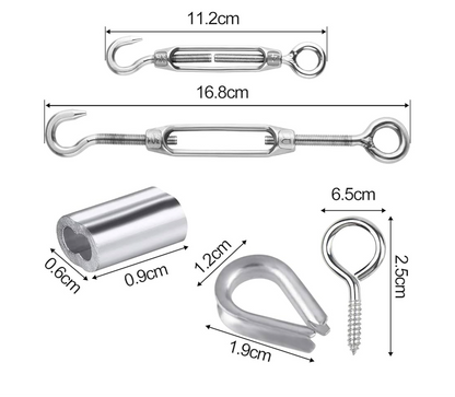 0) Catenary Wire 15mtrs - Garden Wire Metal Rope Kit -Stainless Steel M5 Turnbuckle Tensioner Cable
