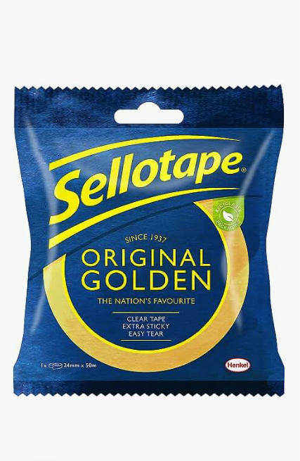 999) Sellotape Original Golden, Multi-Purpose Clear Tape for Household Objects, Clear Packing Tape for Sticking Envelopes or Cards, Easy to Use Packaging Tape, 24mmx50m