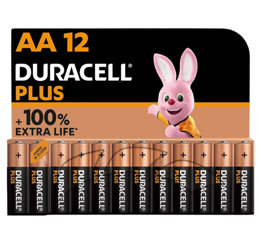 Duracell Plus (AA) Batteries (12 Pack) - Alkaline 1.5V - Up To 100% Extra Life