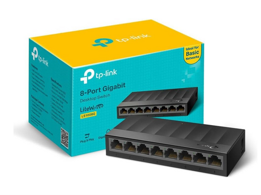 03) TP-Link LS1008G 8-Port Desktop/Wallmount Gigabit Ethernet Switch/Hub - Ethernet Splitter - Plug & Play - Desktop