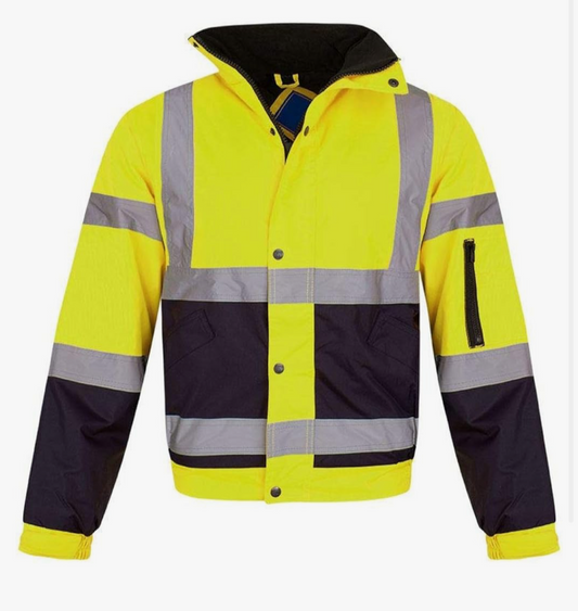 Hi-Viz Bomber Workwear Security Safety Fluorescent Hooded Padded Waterproof Work Wear Jacket