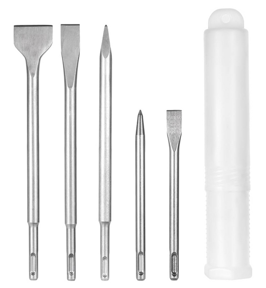 02) SDS Plus Hammer Chisel Set - Includes 3 Flat Chisel & 2 Point Chisel bits