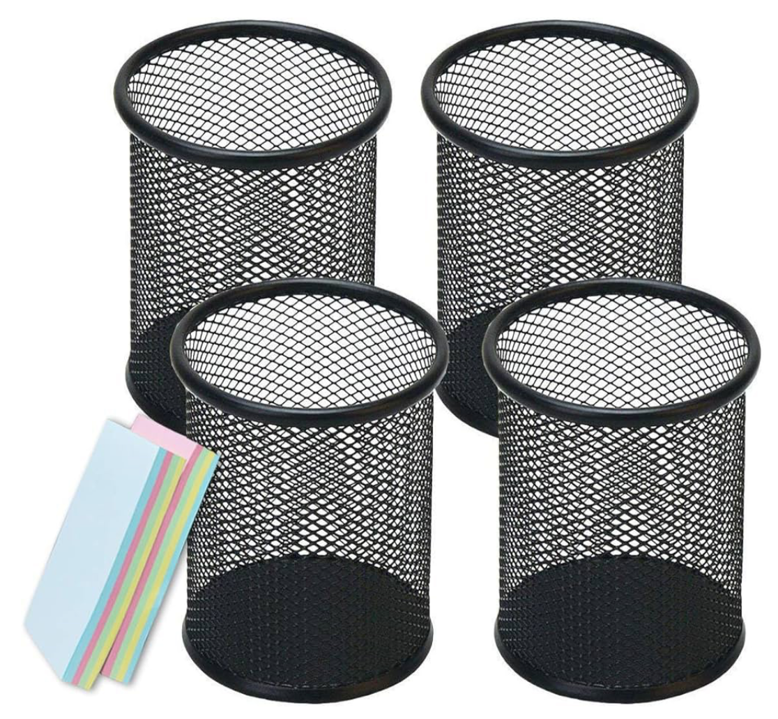 Qualsen Pen Holder For Desk 4 Pack, Mesh Desk Organizer Pen Pot Pencil Holders, Stationary Supplies Pencil Pots For Office (3.5inchx3.9inch)