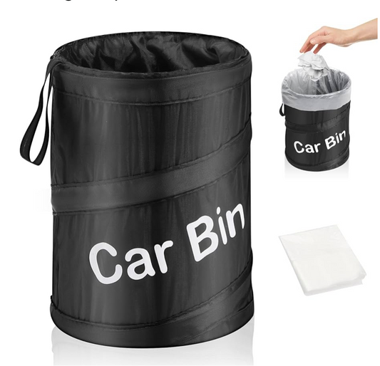 Car Bin with 5 Garbage Bags - Foldable and Water Resistant Auto Trash Bag