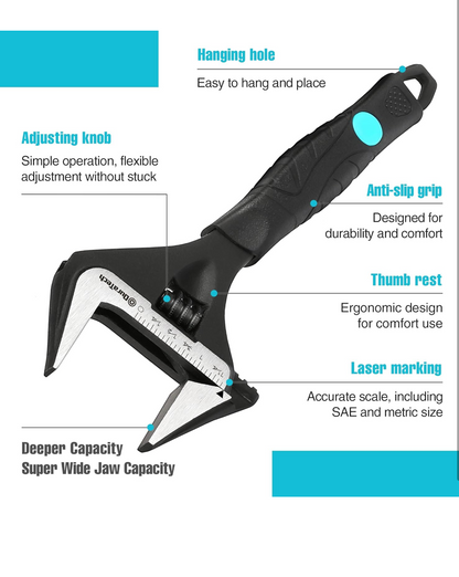 0) DURATECH 8-Inch/200mm Adjustable Wrench, Wide Jaw Large Opening